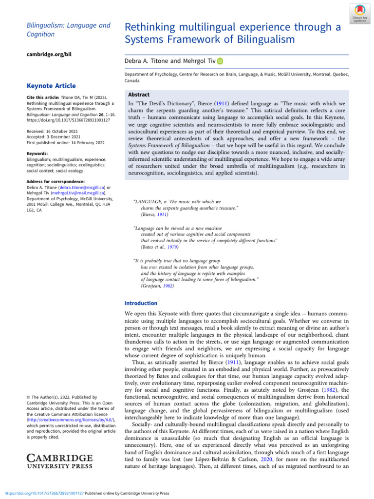 Titone Tive (2023) | PDF | Multilingualism | Human Communication