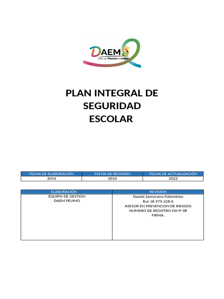 Plan de Seguridad Escolar Integral | PDF | Inundar | Incendios