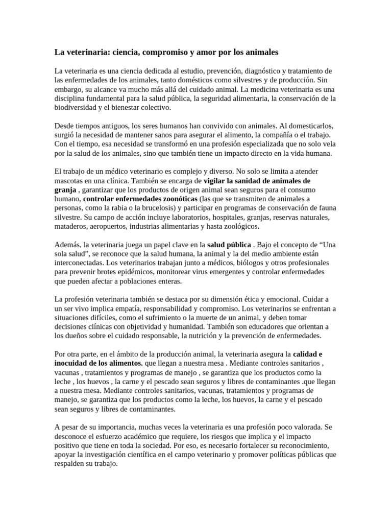 Importancia de la veterinaria en la salud | PDF | Medicina Veterinaria ...