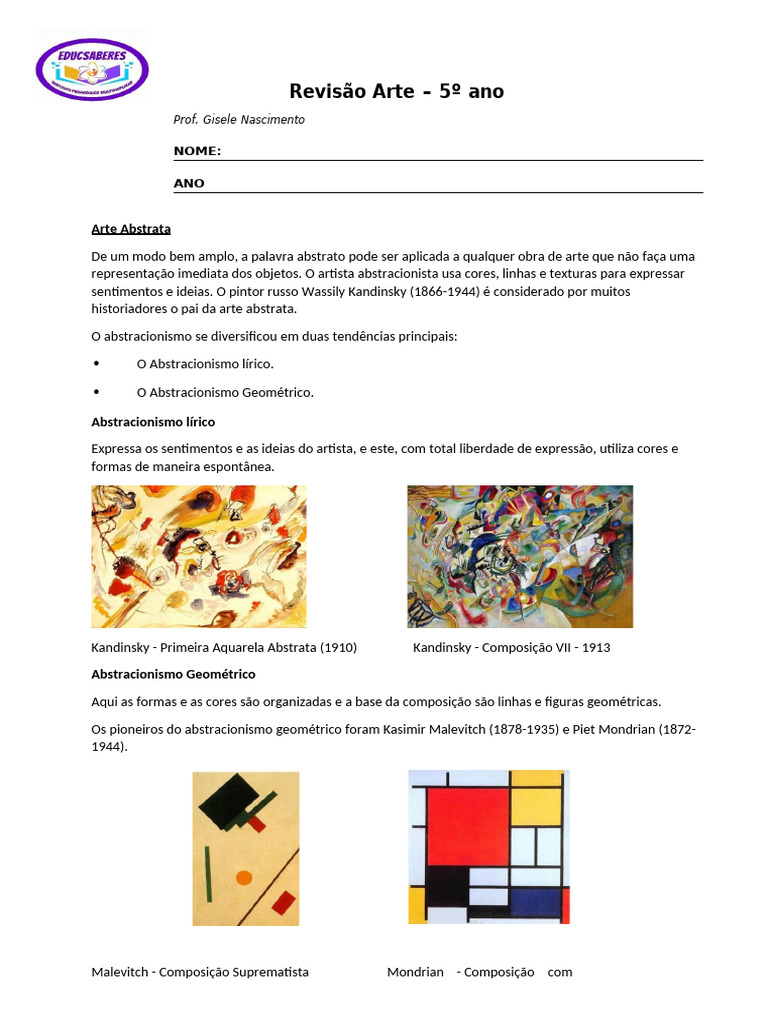Arte Abstrata para o 5º Ano | PDF | Arte abstrata | Wassily Kandinsky