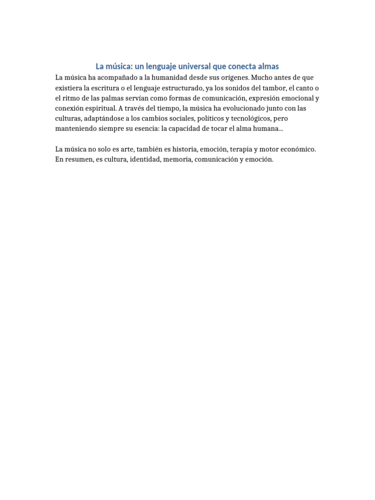 La Música Un Lenguaje Universal Que Conecta Almas | PDF