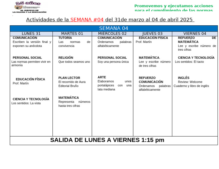 Actividades Educativas Semana 04 | PDF
