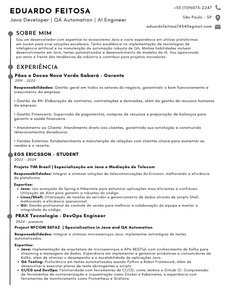 Desenvolvedor Java e QA Automation em SP | PDF | Gestão de recursos ...