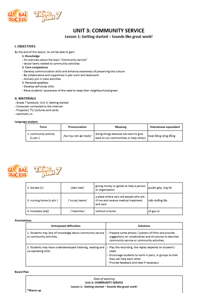 Community Service Lesson Plan for Grade 7 | PDF | Phrase | Vocabulary