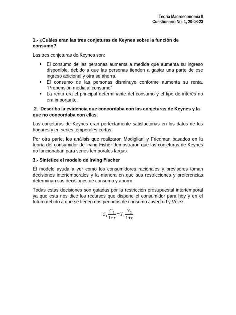Conjeturas de Keynes y Modelo de Fisher | PDF