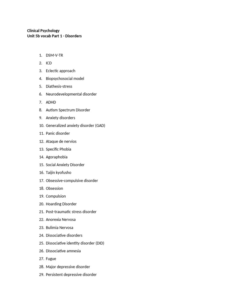 Unit+5b+(disorders)+vocab+part+1 | PDF