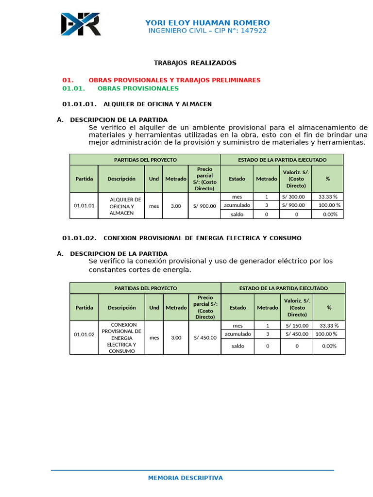 Memoria Valorizada - 03 - Rampac Chico - Liquidacion | PDF | Topografía ...