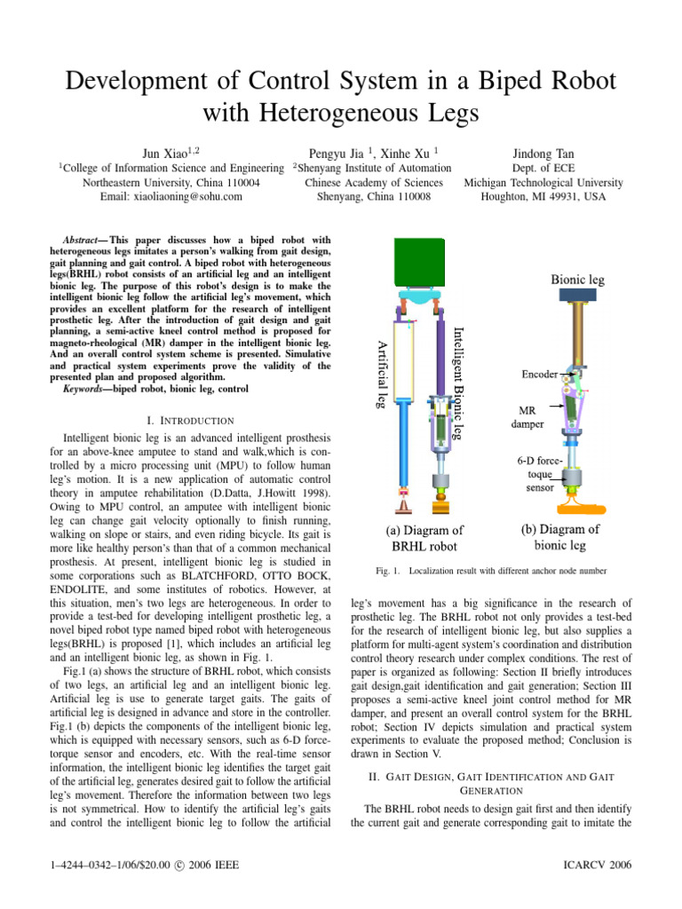 Development of Control System in A Biped Robot With Heterogeneous Legs ...