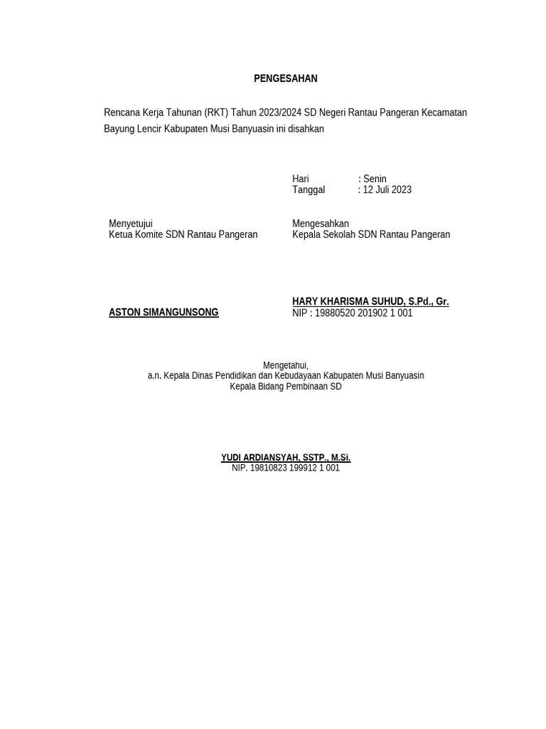 RKT 2023/2024 SDN Rantau Pangeran Disahkan | PDF