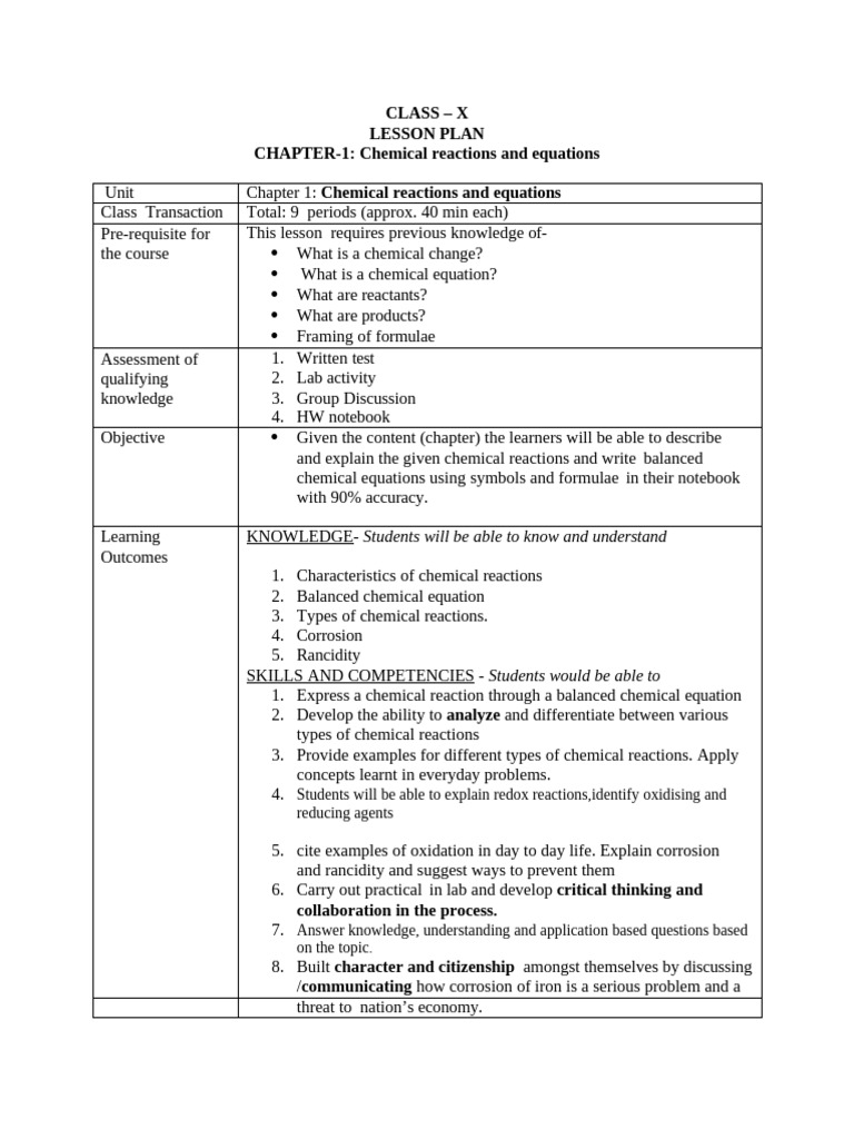 Chapter 1 - Chemical Reactions and Equations | PDF | Chemical Reactions ...