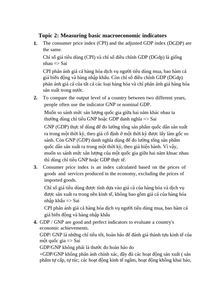 Topic 2 - Measuring Basic Macroeconomic Indicators | PDF