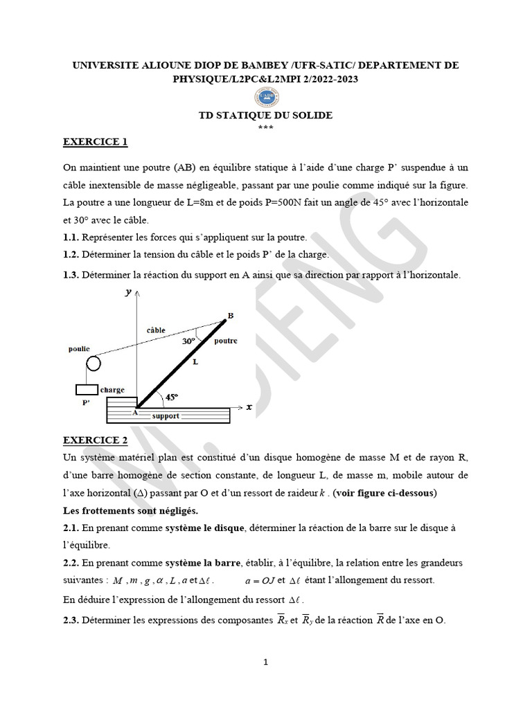 Exercices Corrigés de Statique du Solide | PDF | Masse | Poids