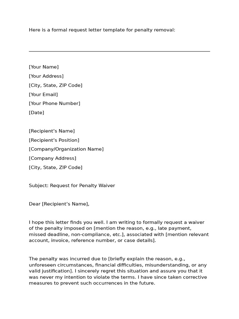 Penalty Waiver Request Letter Template | PDF