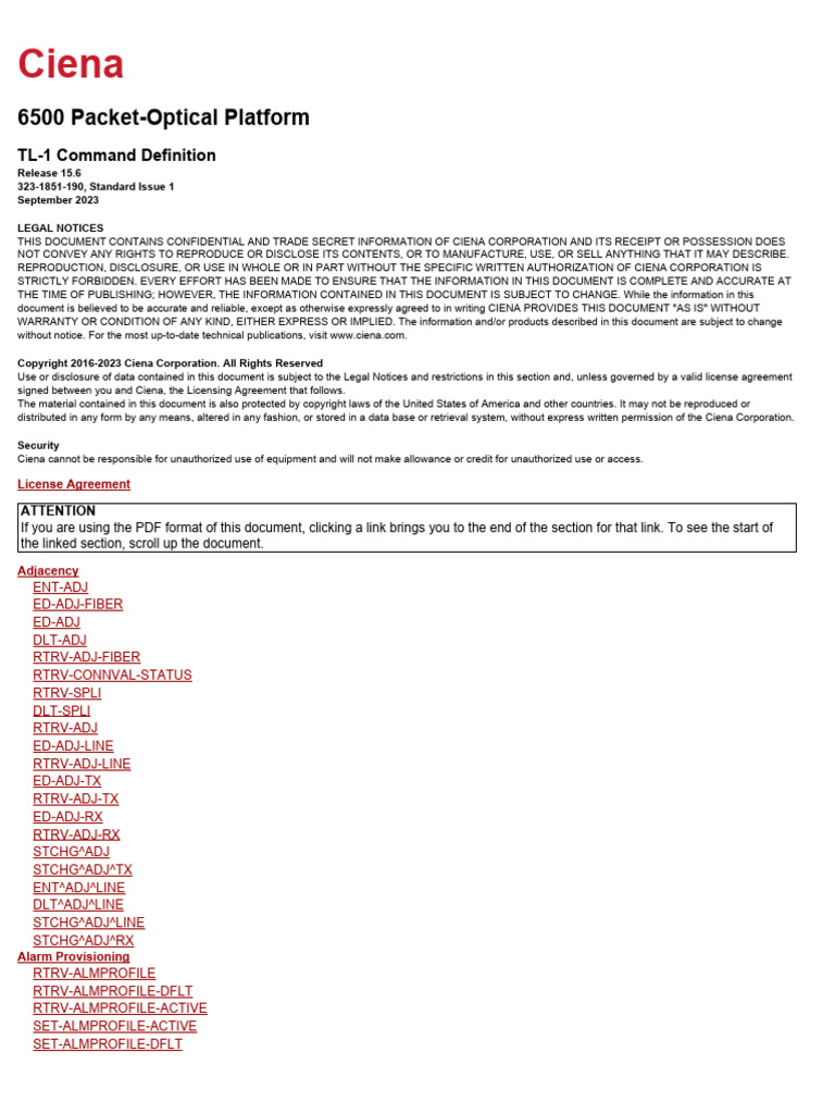 Ciena 6500 TL-1 Command Guide 15.6 | PDF | Copyright | License