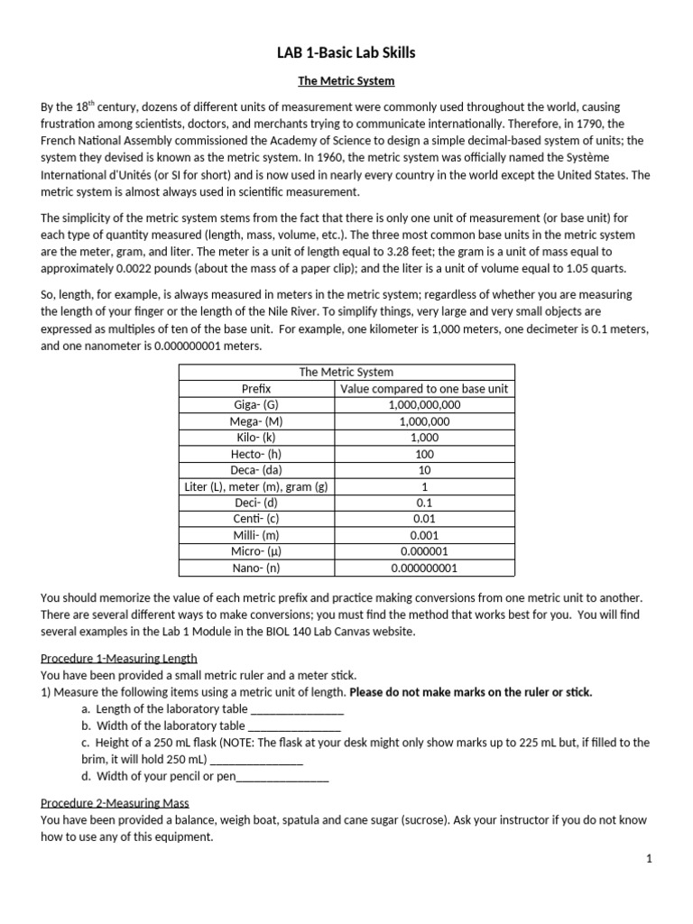 Lab+1 Basic+Lab+Skills+and+Lab+Reports | PDF | Spectrophotometry | Mole ...