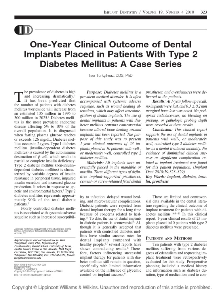 One Year Clinical Outcome of Dental Implants.8 | PDF | Dental Implant ...