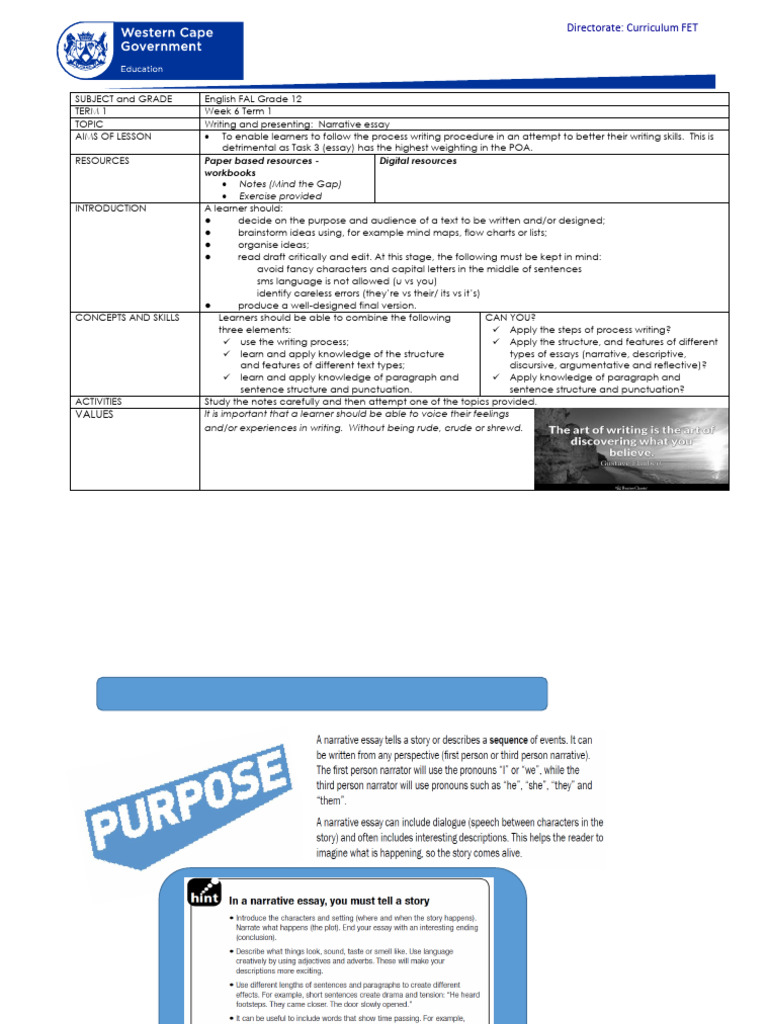 Grade 12 Narrative Essay Guidelines | PDF | Essays | Proofreading