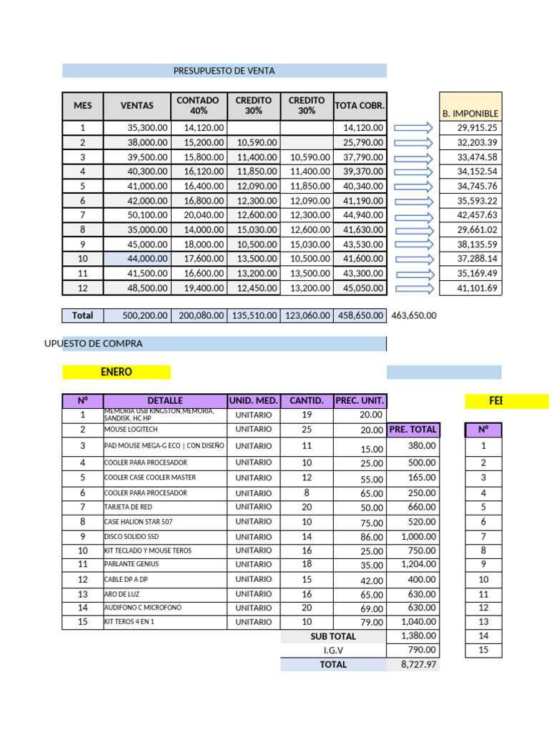 Presupuesto Anual de Ventas y Compras | PDF | USB | Informática