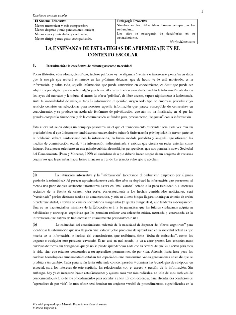 TEXTO 13 La enseñanza en el contexto escolar | PDF | Plan de estudios ...