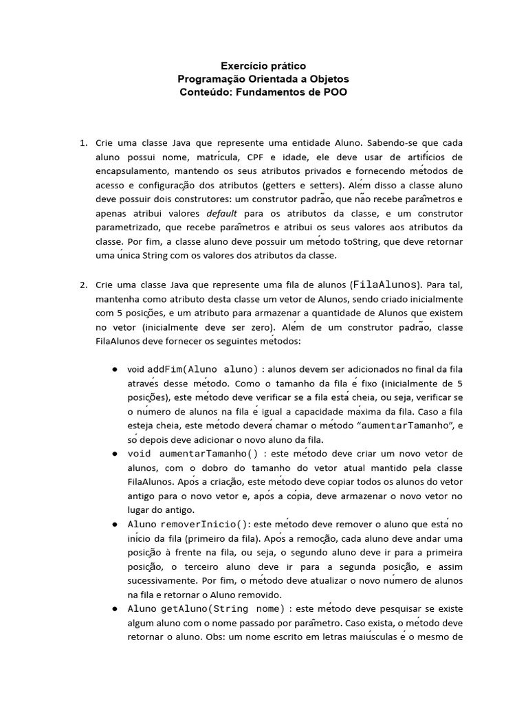 Exemplo de Fila de Alunos em Java | PDF | Classe (programação de ...