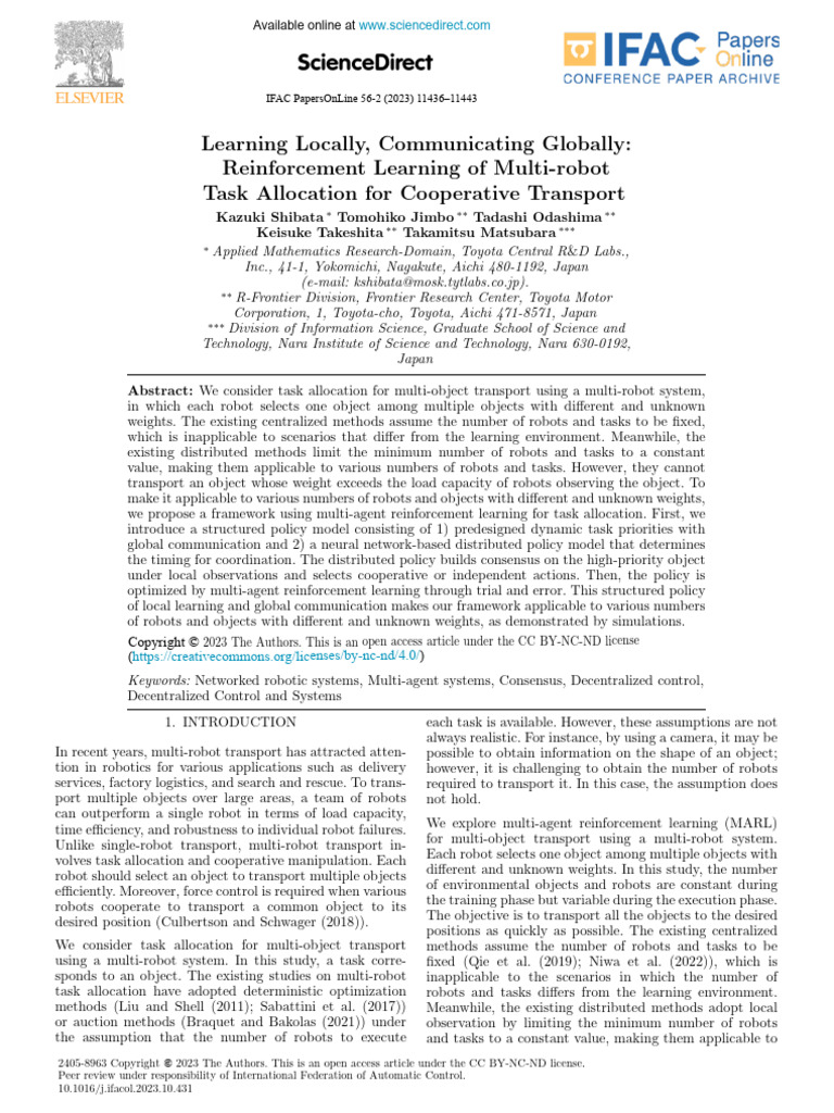 Multi-Robot Task Allocation via Reinforcement Learning | PDF | Learning ...