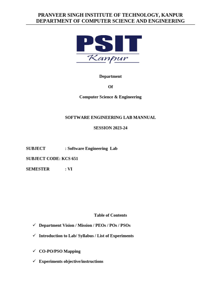 Software Engineering Lab Manual 2023-24 | PDF | Unified Modeling ...