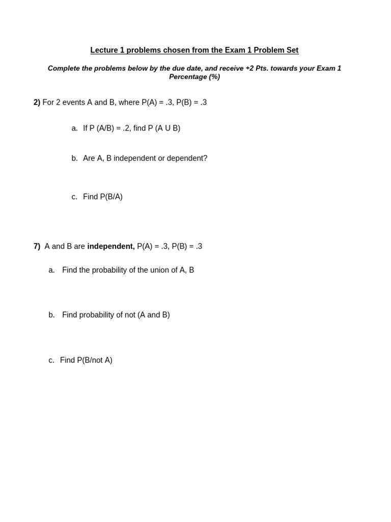 Exam 1 Probability Problem Set | PDF | Sensitivity And Specificity ...
