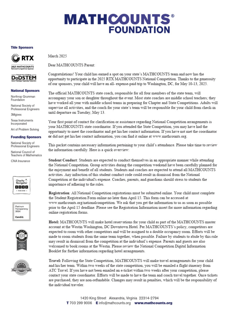 National Competitor Registration Packet | PDF
