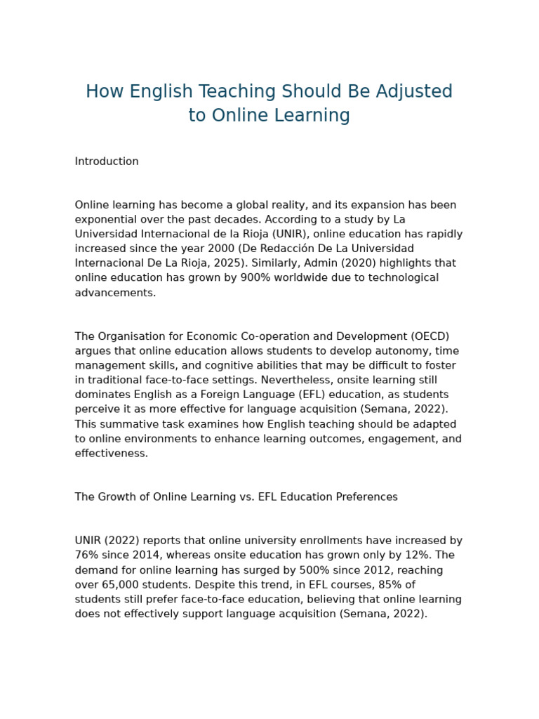 Adapting English Teaching for Online Learning | PDF | Educational ...