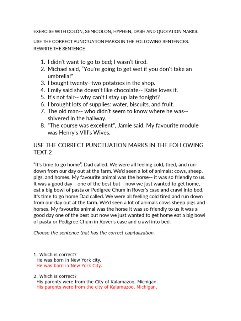 Punctuation and Capitalization Exercises | PDF | Language Mechanics ...