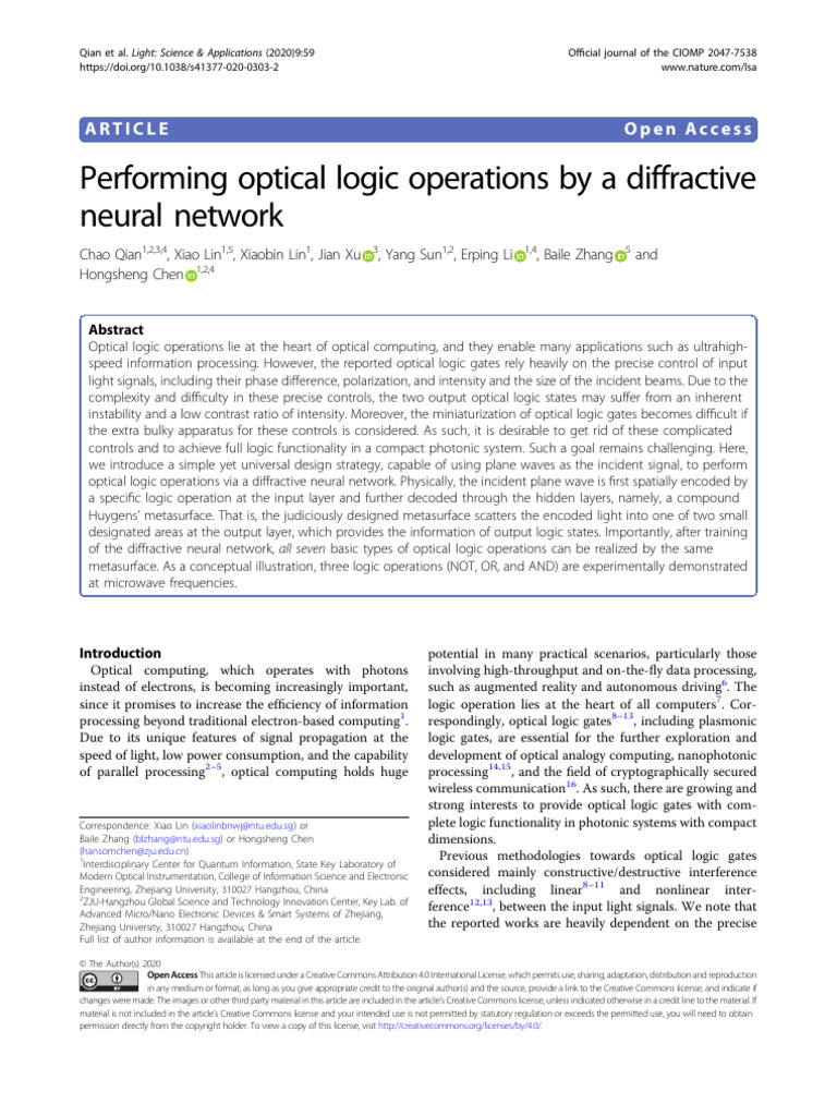 Performing Optical Logic Operations by A Diffractive Neural Network ...