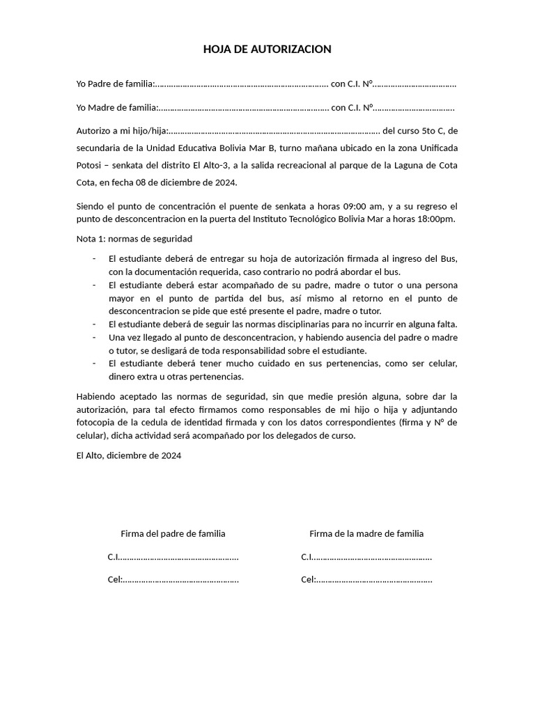 Hoja de Autorizacion | PDF
