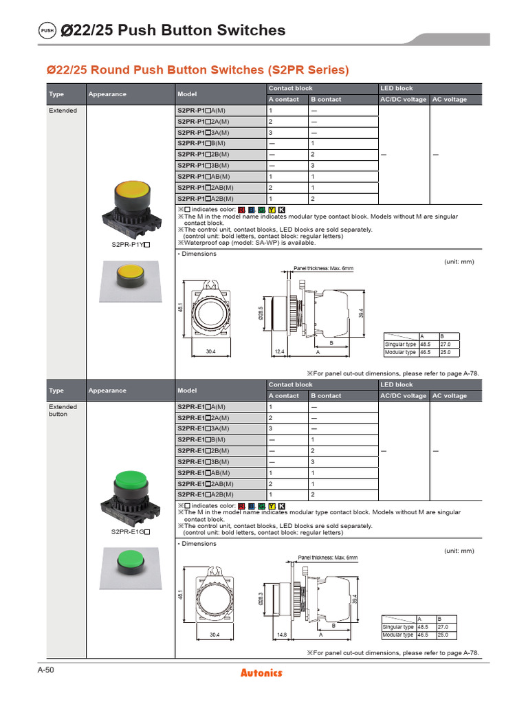 Ø22/25 Push Button & Selector Switches | PDF | Switch | Electric Power