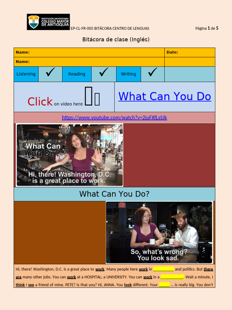 Class Log for English Language Learning | PDF