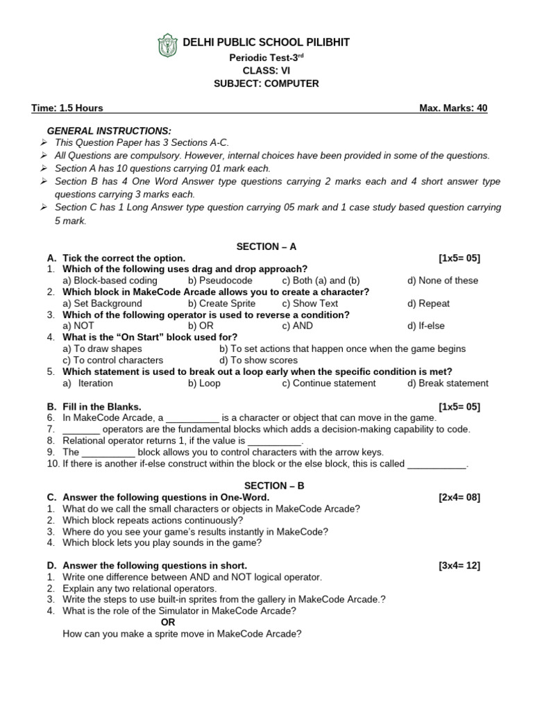 Class VI PD 3rd Paper | PDF | Control Flow | Computer Science