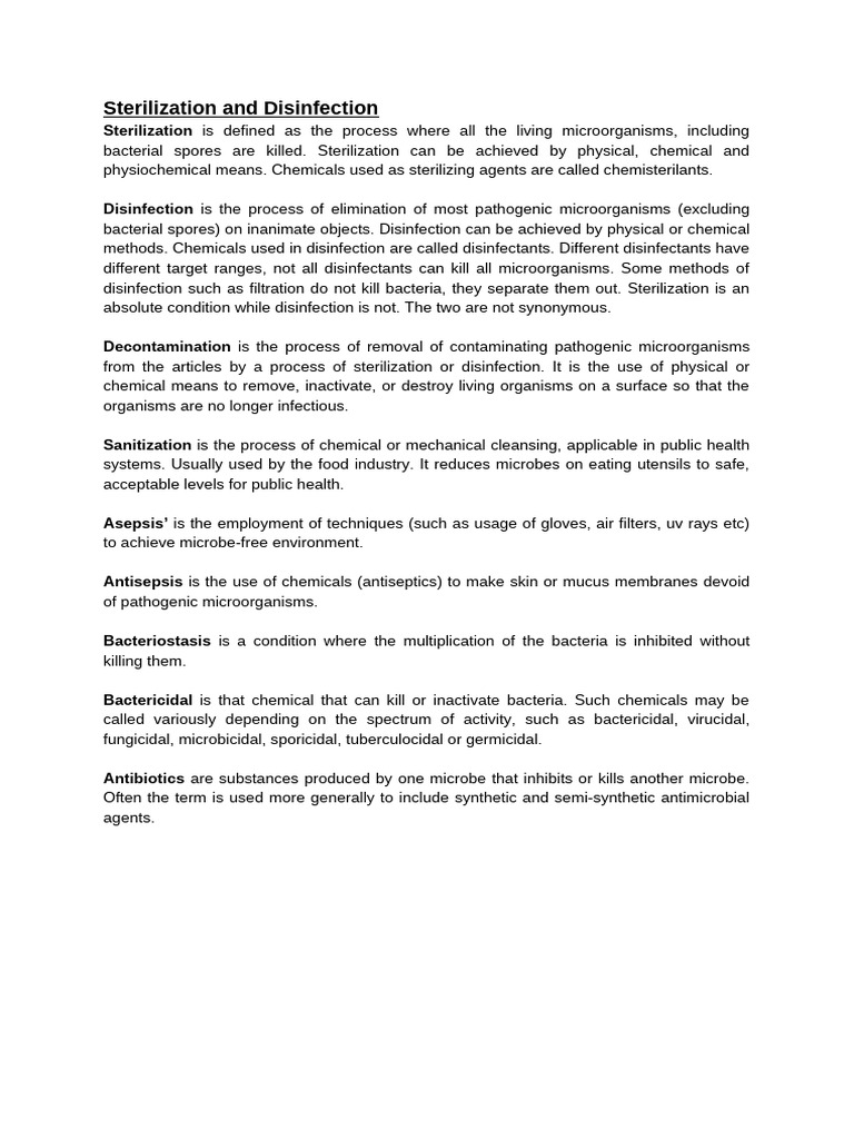 Sterlization and Disinfection | PDF | Disinfectant | Sterilization ...