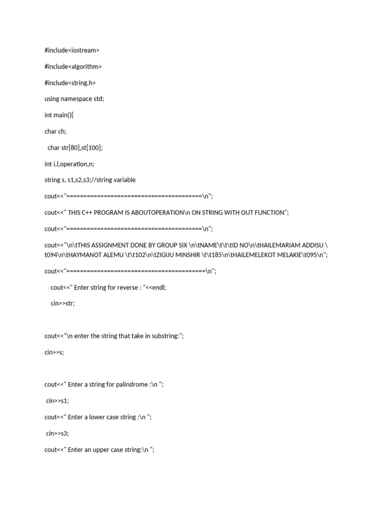 C++ String Operations Program | PDF | Computer Programming | Software ...