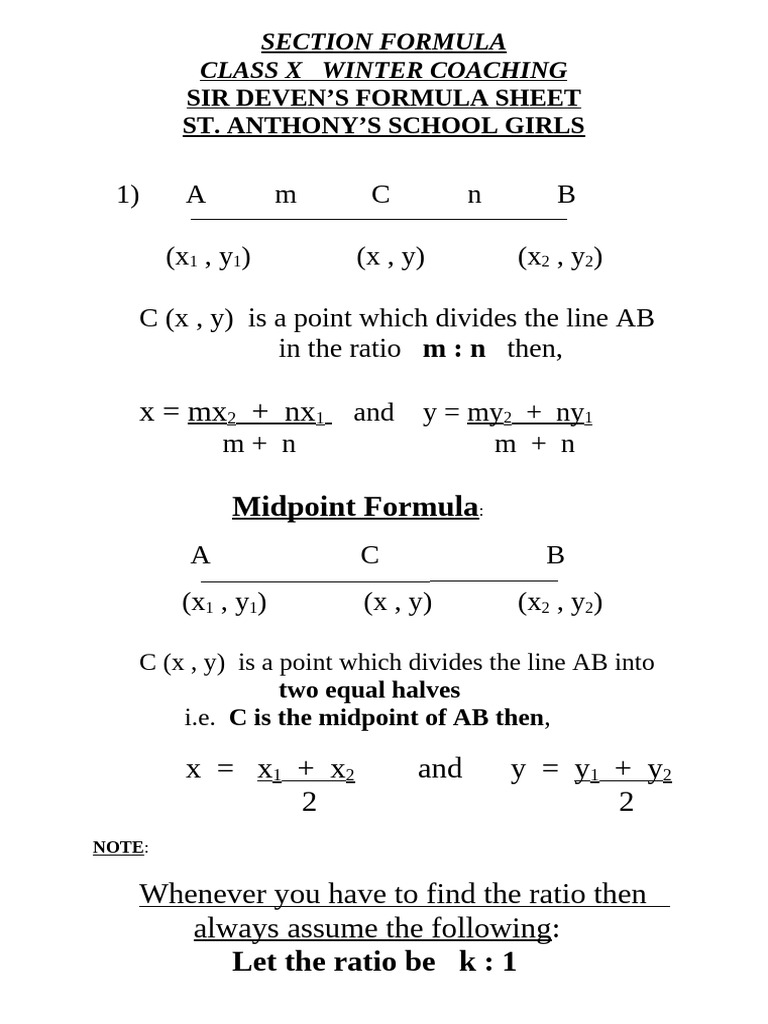 Section Formula | PDF