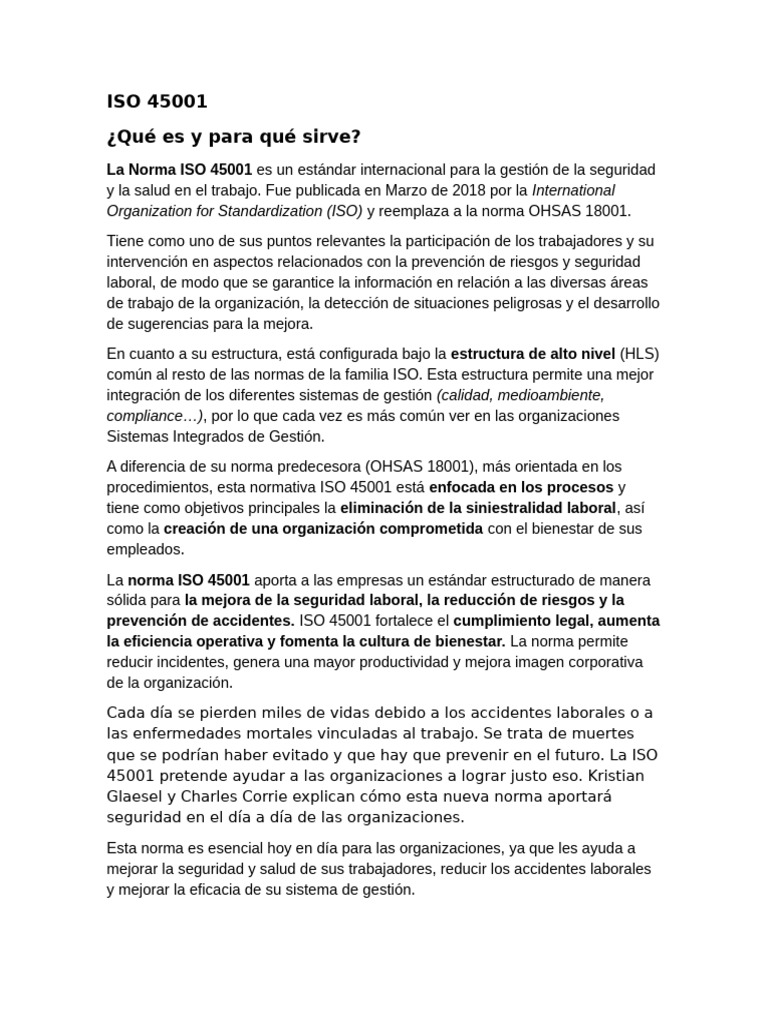 ISO 45001: Seguridad y Salud Laboral | PDF