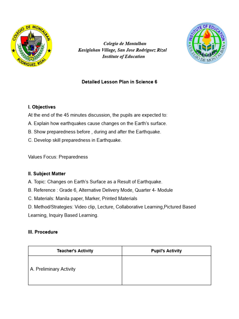 Earthquake Preparedness Lesson Plan | PDF | Earthquakes | Tsunami