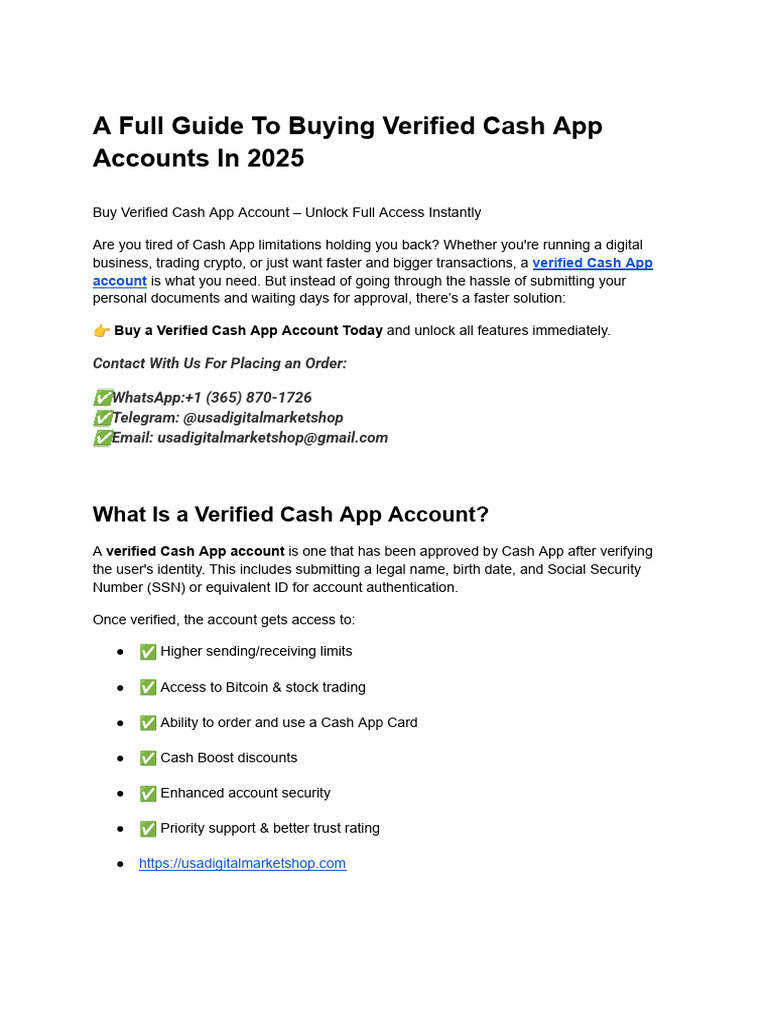 A Full Guide To Buying Verified Cash App Accounts in 2025 | PDF | Cash |  Bitcoin