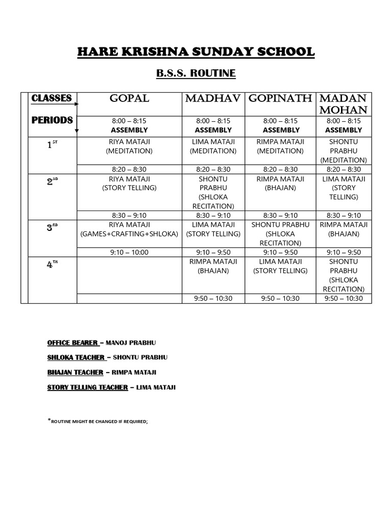 BSS School Timings and Routine | PDF