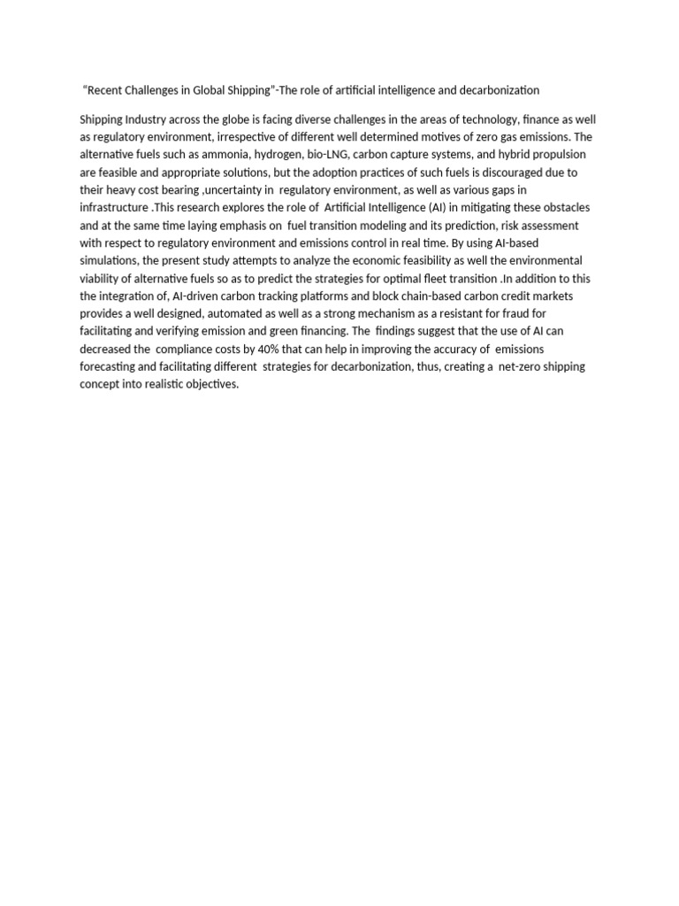 AI and Decarbonization in Shipping Challenges | PDF