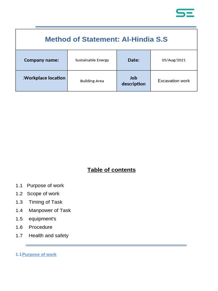 Method Statement of Building Area | PDF | Occupational Safety And ...