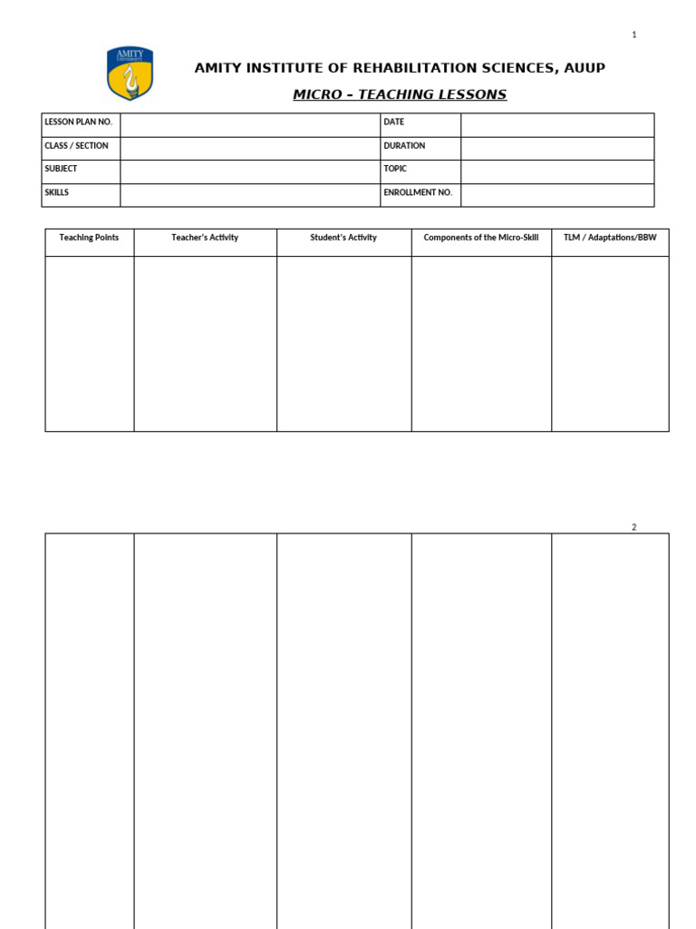 Micro Teaching Lesson Plan Template | PDF