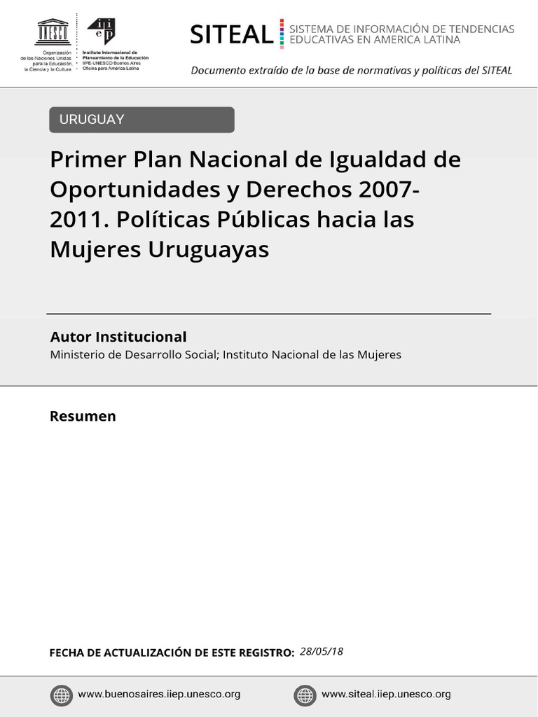 Plan Nacional de Igualdad de Oportunidades | PDF | Mujer | Estudios de ...