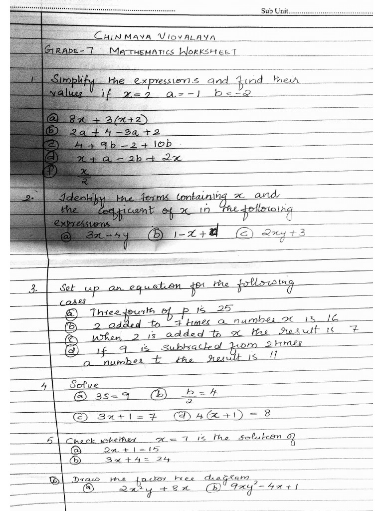 Mathematics 1 Worksheet Grade 7 | PDF