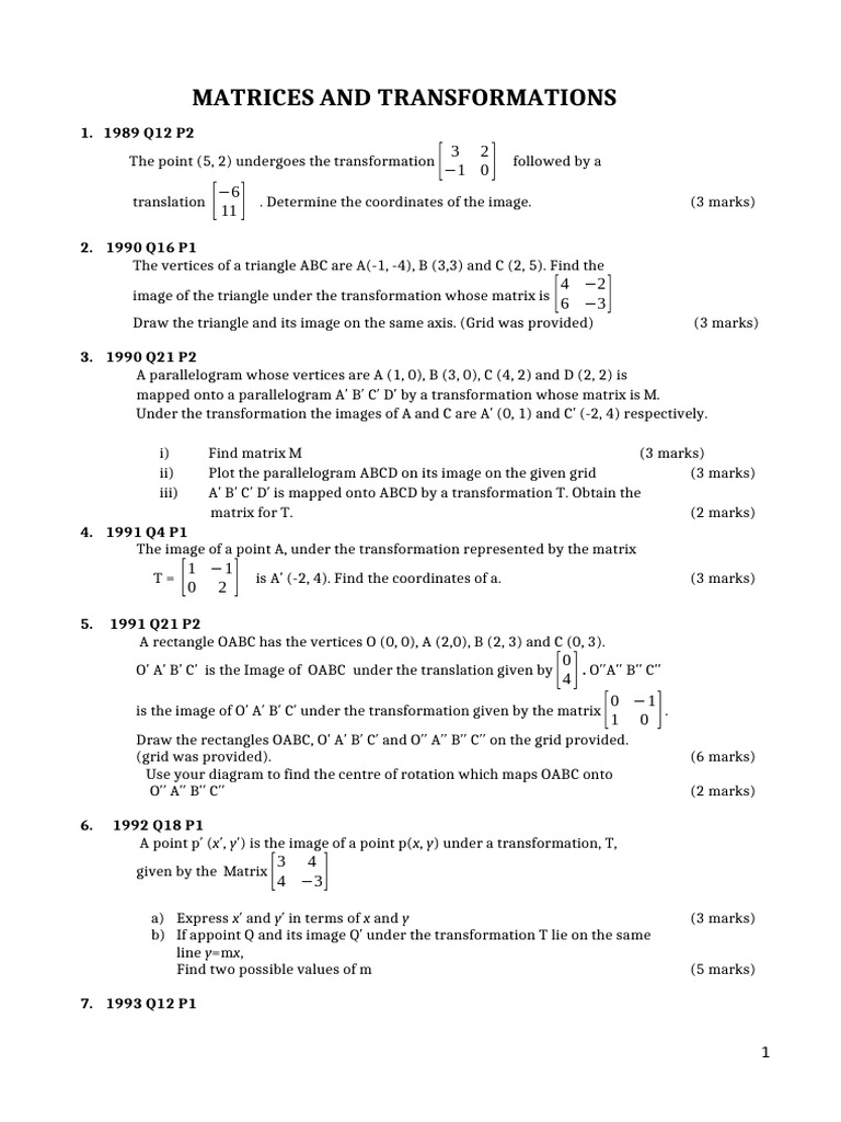 Matrices and Transformations in Geometry | PDF | Cartesian Coordinate ...