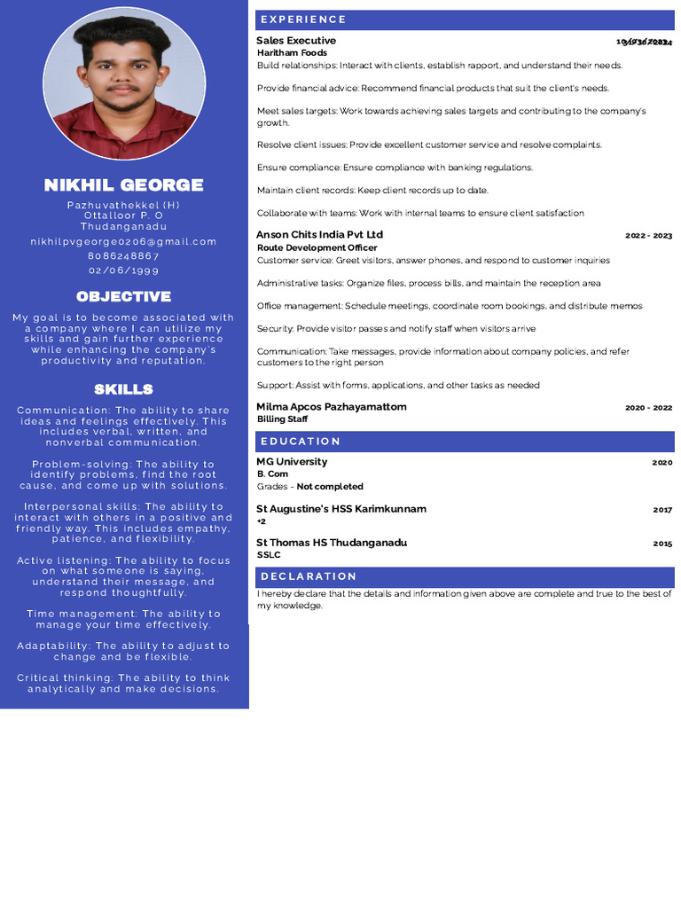 Nikhil George's Professional Resume | PDF | Communication | Human ...