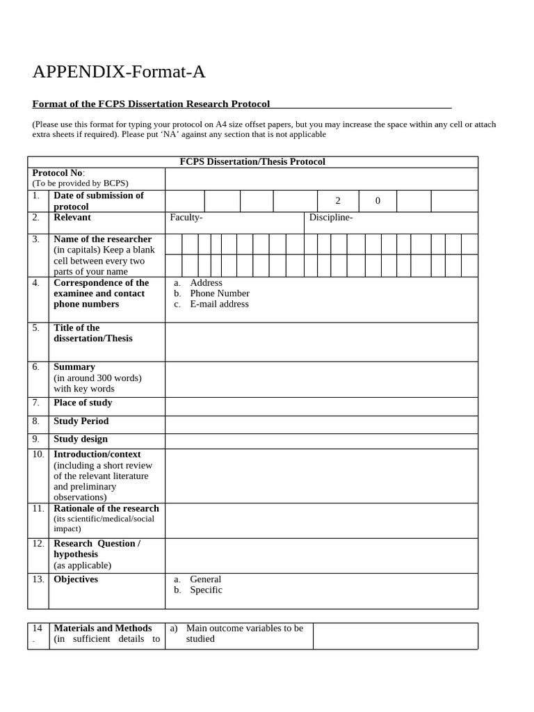 FCPS Dissertation Protocol Template | PDF | Thesis | Methodology